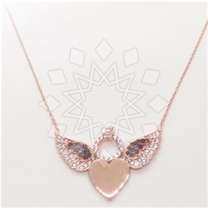 925 Sterling Silver Angel and Wings Heart Pendant Necklace