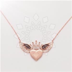 925 Sterling Silver Angel and Wings Heart Princess and Crown Pendant Necklace