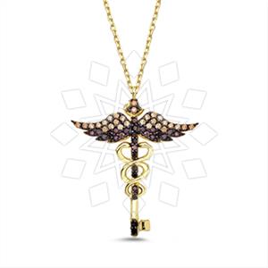 925 Sterling Silver Angel and Wings Keys Pendant Necklace