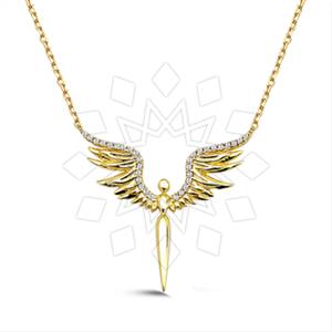 925 Sterling Silver Angel and Wings Pendant Necklace