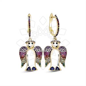 925 Sterling Silver Angel and Wings Unique Earrings