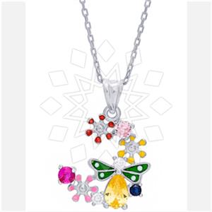 925 Sterling Silver Animal Flower Pendant Necklace