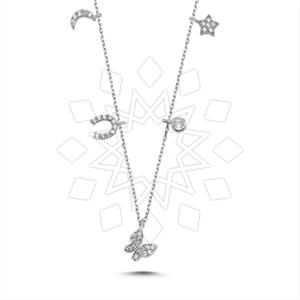 925 Sterling Silver Animal Moon and Stars Horseshoe Pendant Necklace