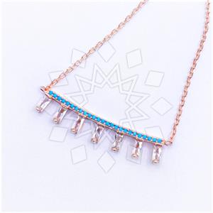 925 Sterling Silver Baguette Gemstone  Pendant Necklace