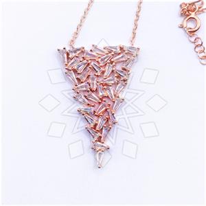 925 Sterling Silver Baguette Gemstone  Pendant Necklace