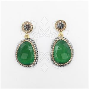 925 Sterling Silver Cats Eye Gem and Crystal  Single Drop Earrings