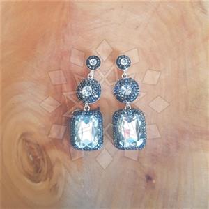 925 Sterling Silver Crystal Statement  Double Drop Earrings