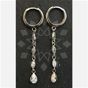 925 Sterling Silver Diamond Clear Crystal  Dangle Earrings