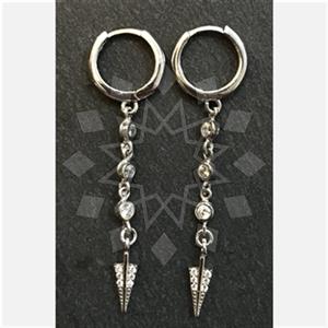 925 Sterling Silver Diamond Clear Crystal  Dangle Earrings