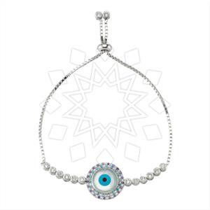 925 Sterling Silver Evil Eye Adjustable Bracelet
