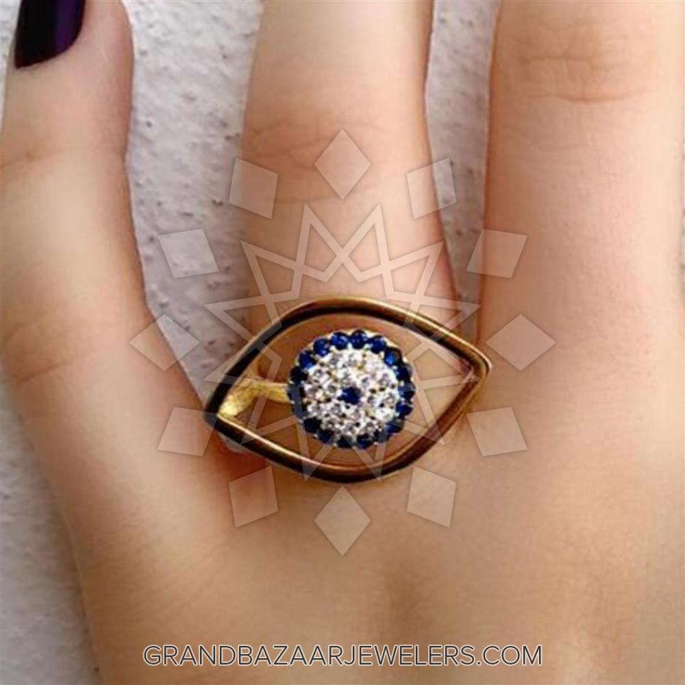 Diamond & Sapphire Evil Eye Ring - Nuha Jewelers