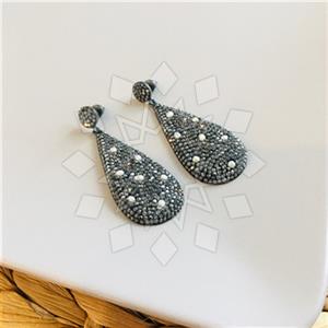 925 Sterling Silver Gem and Crystals Dangle Earrings