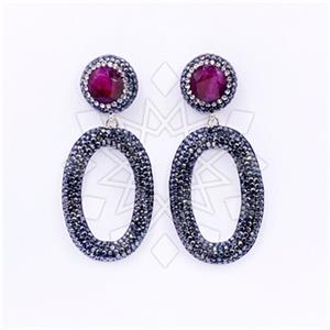 925 Sterling Silver Gem and Crystals Dangle Earrings
