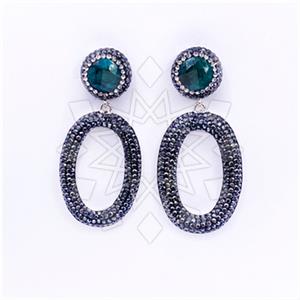 925 Sterling Silver Gem and Crystals Dangle Earrings