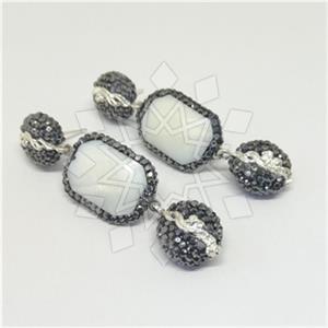 925 Sterling Silver Gem and Crystals Double Drop Earrings