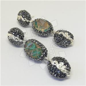 925 Sterling Silver Gem and Crystals Double Drop Earrings