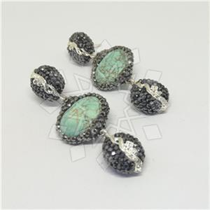 925 Sterling Silver Gem and Crystals Double Drop Earrings