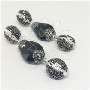 925 Sterling Silver Gem and Crystals Double Drop Earrings