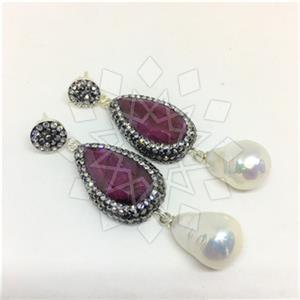 925 Sterling Silver Gem and Crystals Double Drop Earrings
