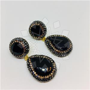 925 Sterling Silver Gem and Crystals Double Drop Earrings