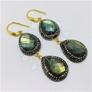 925 Sterling Silver Gem and Crystals Double Drop Earrings