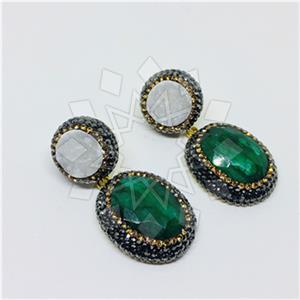 925 Sterling Silver Gem and Crystals Double Drop Earrings