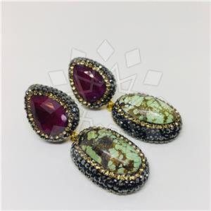 925 Sterling Silver Gem and Crystals Double Drop Earrings