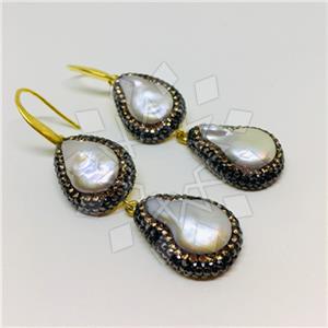 925 Sterling Silver Gem and Crystals Double Drop Earrings