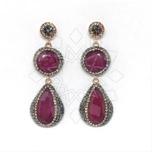 925 Sterling Silver Gem and Crystals Double Drop Earrings