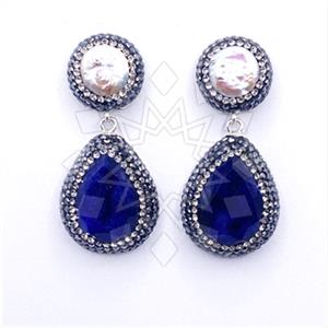 925 Sterling Silver Gem and Crystals Double Drop Earrings