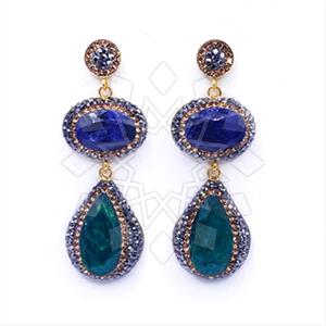 925 Sterling Silver Gem and Crystals Double Drop Earrings