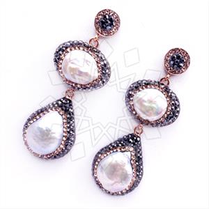 925 Sterling Silver Gem and Crystals Double Drop Earrings