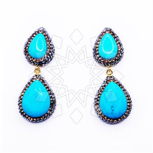 925 Sterling Silver Gem and Crystals Double Drop Earrings