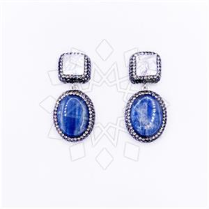 925 Sterling Silver Gem and Crystals Double Drop Earrings