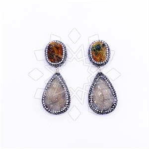 925 Sterling Silver Gem and Crystals Double Drop Earrings