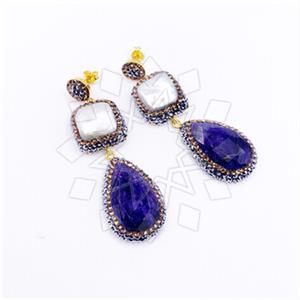 925 Sterling Silver Gem and Crystals Double Drop Earrings