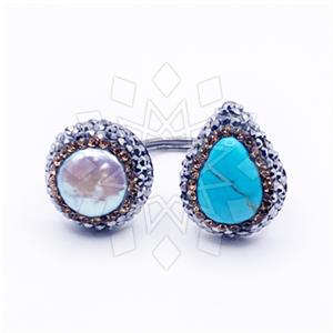 925 Sterling Silver Gem and Crystals Double Gemstone Rings