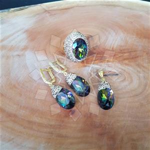 925 Sterling Silver Gem and Crystals Ring Earring Pendant Sets