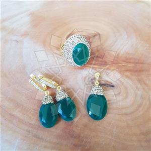 925 Sterling Silver Gem and Crystals Ring Earring Pendant Sets