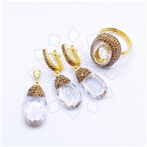 925 Sterling Silver Gem and Crystals Ring Earring Pendant Sets