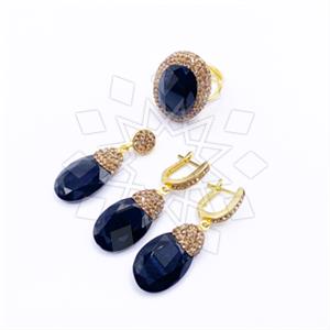 925 Sterling Silver Gem and Crystals Ring Earring Pendant Sets