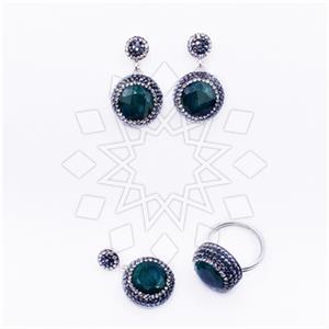 925 Sterling Silver Gem and Crystals Ring Earring Pendant Sets