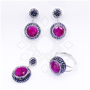 925 Sterling Silver Gem and Crystals Ring Earring Pendant Sets