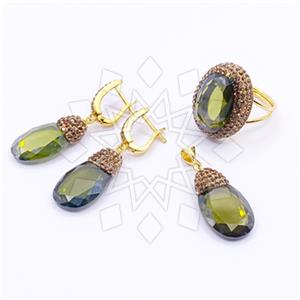 925 Sterling Silver Gem and Crystals Ring Earring Pendant Sets
