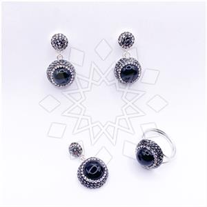 925 Sterling Silver Gem and Crystals Ring Earring Pendant Sets