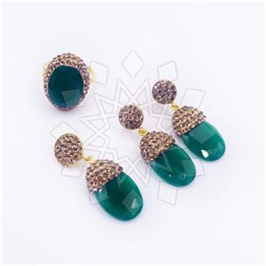 925 Sterling Silver Gem and Crystals Ring Earring Pendant Sets