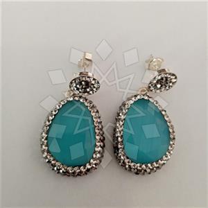 925 Sterling Silver Gem and Crystals Single Drop Earrings