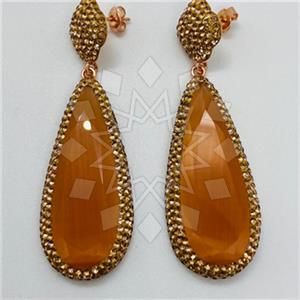 925 Sterling Silver Gem and Crystals Single Drop Earrings