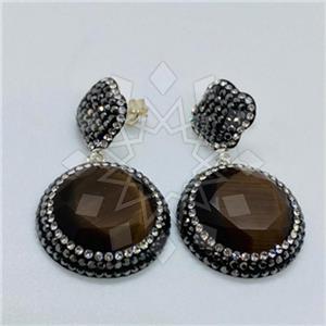 925 Sterling Silver Gem and Crystals Single Drop Earrings