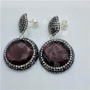 925 Sterling Silver Gem and Crystals Single Drop Earrings